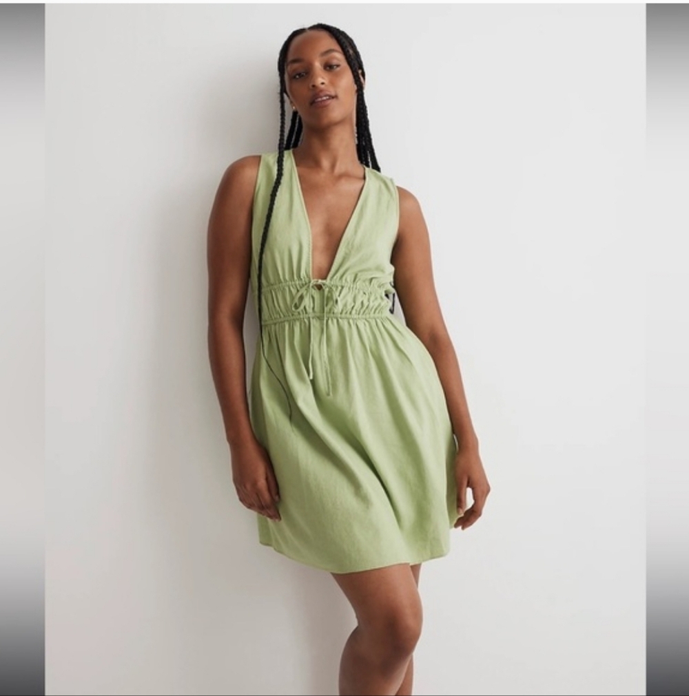 Madewell Sophia Deep V Neck Linen Dress